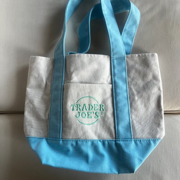 Trader Joes Mini Canvas Pastel Tote Bag - Picture 1 of 4